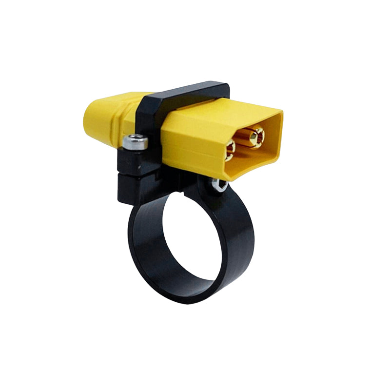 RJXHOBBY XT90 Plug Fixed Seat Mount, XT90 plug fixed seat mount with yellow XT90 connector in a black clamp ring bracket and screws