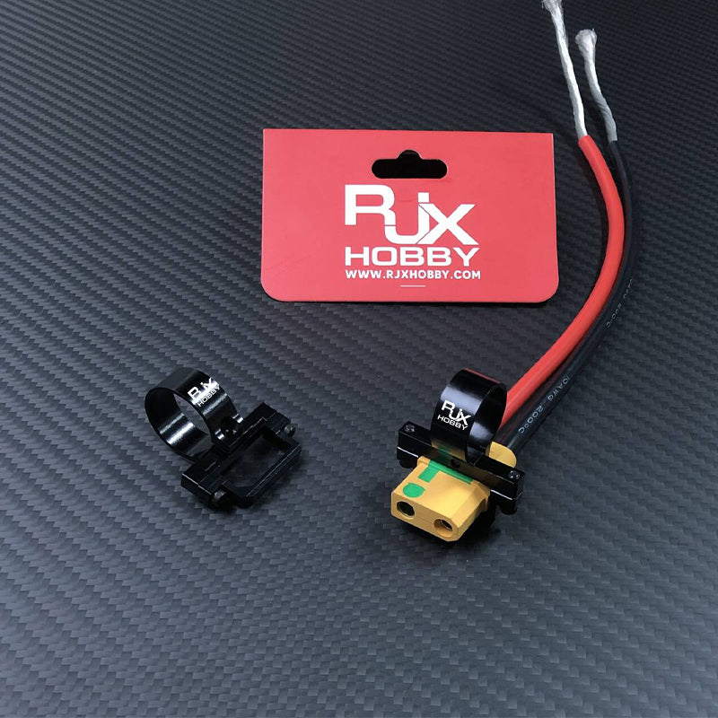 RJXHOBBY XT90 plug fixed seat mount with yellow XT90 connector, red/black wires, and black mounting bracket