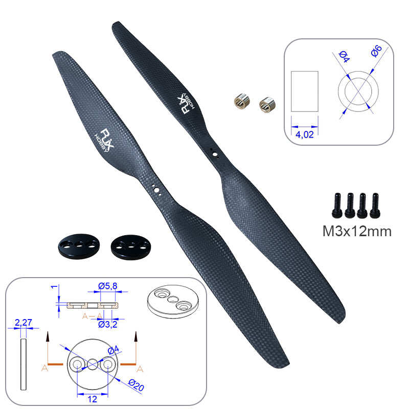 1pair RJX 1654 16x5.4 Inch carbon fiber forward and reverse propeller for multirotor drone