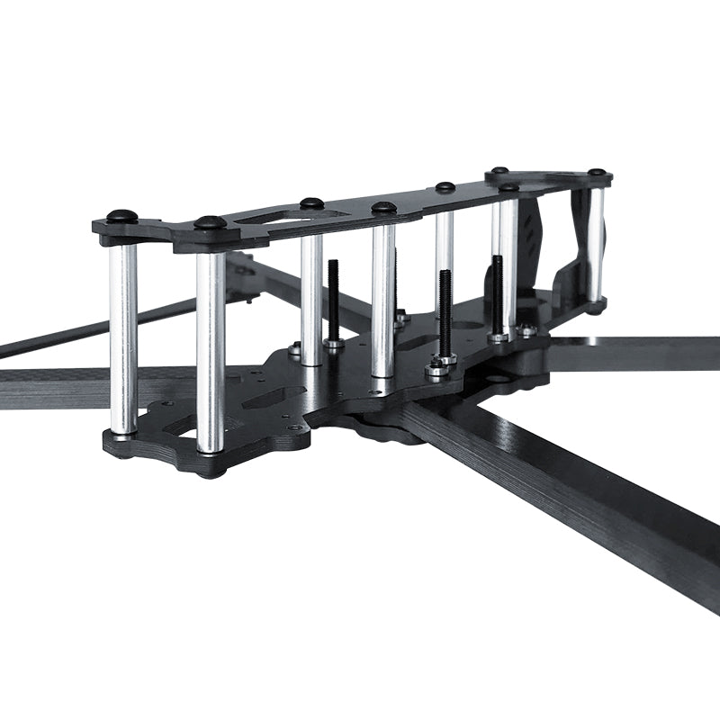 Frame designed for durability with arm bracers and stiffening plates for stability under heavy loads and impact.