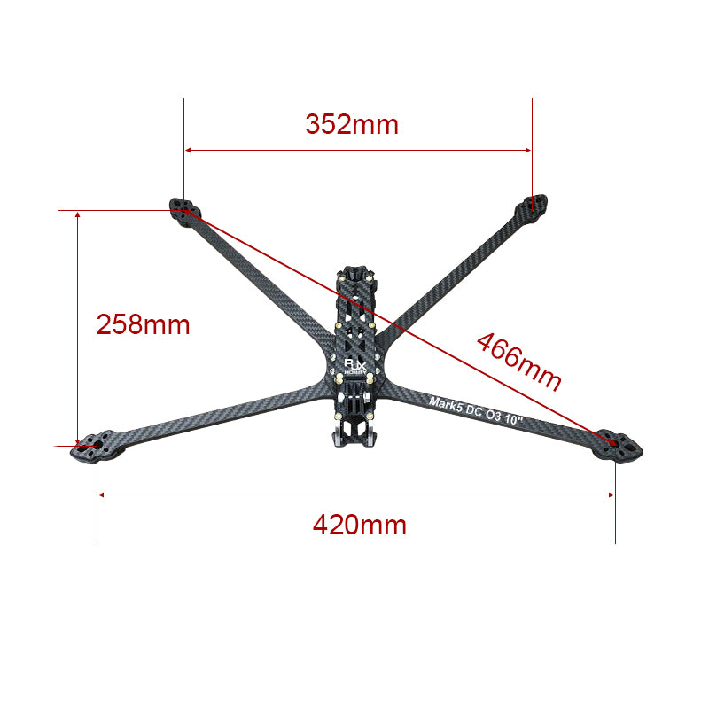 RJXHOBBY Mark5 DC O3 10-inch 466mm Carbon Fiber Twill Matte Frame Kit for RC FPV Racing Drone