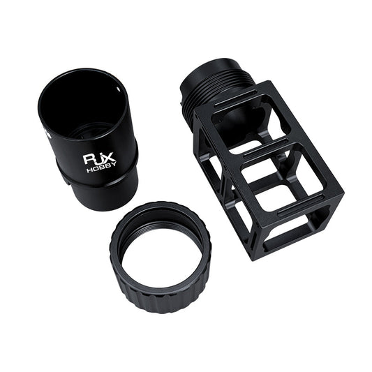 RJX Hobby quick-release folding arm pipe clamp set with threaded sleeve, locking ring, and bracket