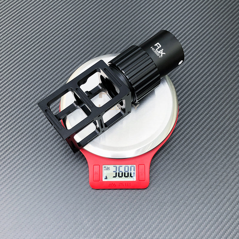 RJX quick release folding arm pipe clamp assembly on a digital scale, reading 368.0 g