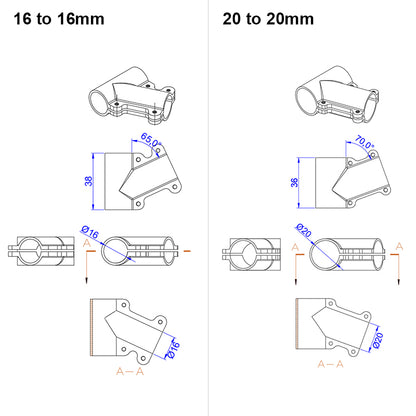 RJX 1 Stück 16mm / 20mm / 20 auf 25mm / 20 auf 30mm / 25mm / 25 auf 30mm / 30mm / 40mm T-Stück Landegestell-Verbinder für RC Pflanzendrohne UAV