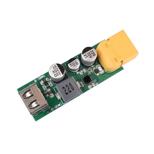 RJX XT60 Plug LiPo to USB Type-C Charger, XT60 plug to USB-A adapter board with yellow XT60 connector and female USB port on compact PCB