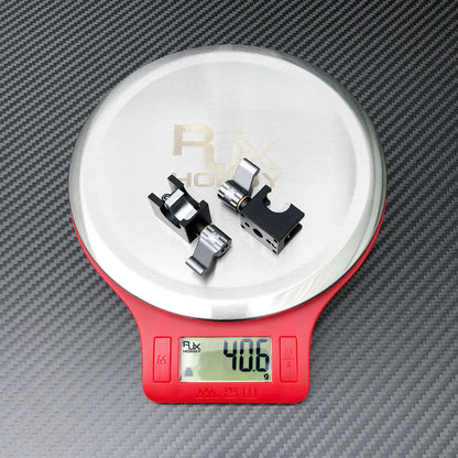 RJX 2pcs Tarot Mount, Pair of RJX Tarot metal mounts on a digital scale showing 40.6 g total weight