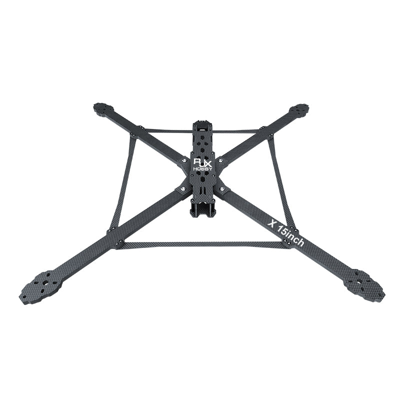 RJX X15 15-inch carbon fiber FPV drone frame with X layout, long arms, and central mounting plate