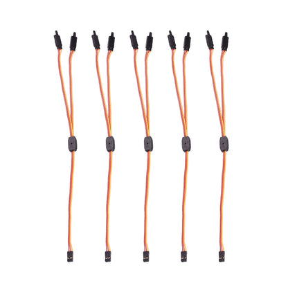 Five-pack Y servo splitter cables with JR/Futaba-style 3‑pin connectors and red/yellow/brown leads