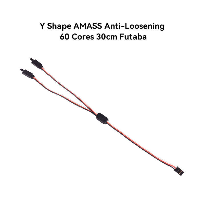 Y-shaped RC servo splitter cable with Futaba/JR-style connectors, 30cm lead and three-wire harness