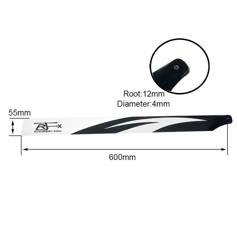 RJXHOBBY 600mm Carbon Fiber Main Rotor Blades, RJXHOBBY 600mm carbon fiber helicopter main rotor blade with 55mm width, 12mm root and 4mm hole