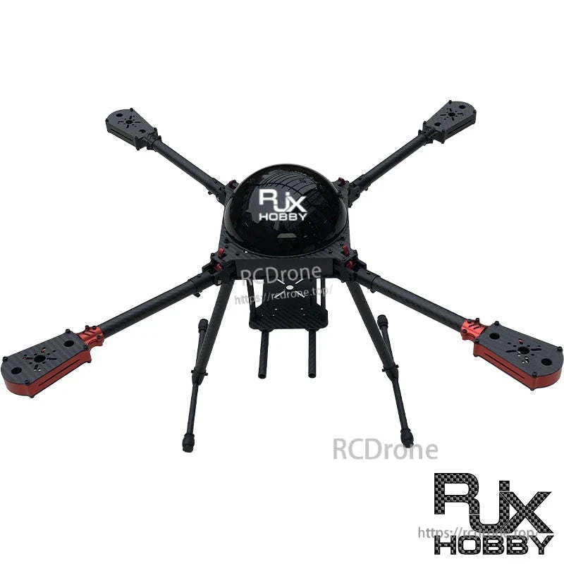 RJX650 650mm carbon fiber folding quadcopter frame with four arms, center dome body, and landing gear