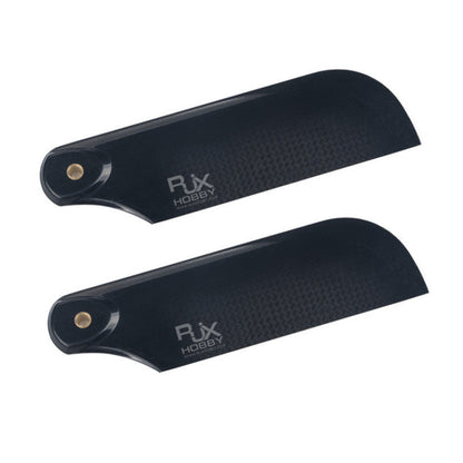 RJXHOBBY RJX 80mm 1K Carbon Fiber Tail Blades, Pair of RJXHOBBY carbon fiber tail rotor blades with brass mounting bushings, black 80mm