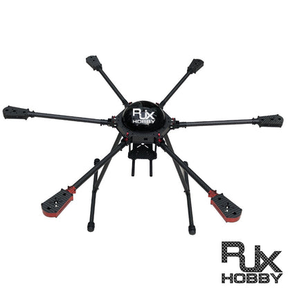 RJX850 850mm carbon fiber folding hexacopter frame with six arms, motor mounts, and landing gear