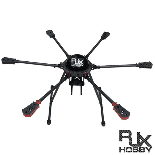 RJX850 850mm carbon fiber folding hexacopter frame with six arms, motor mounts, and landing gear