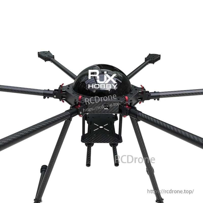 RJX850 850mm carbon fiber folding hexacopter frame with six arms, motor mounts, and tall landing gear