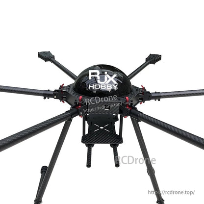 RJX850 850mm carbon fiber folding hexacopter frame with six arms, motor mounts, and tall landing gear