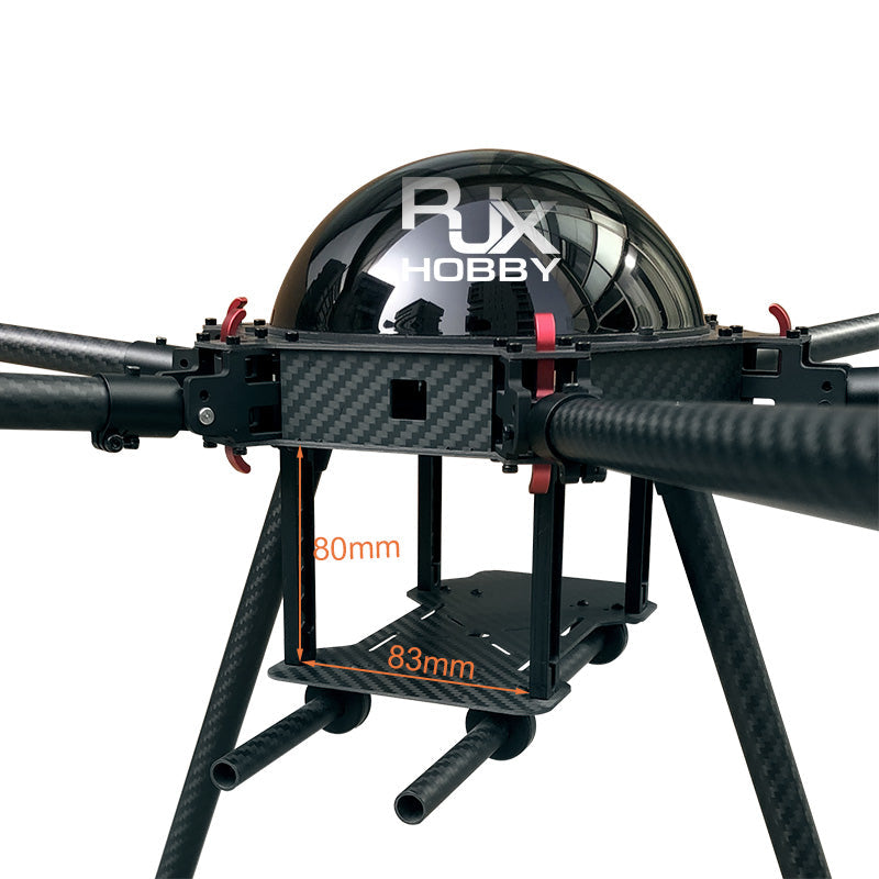RJX850 carbon fiber hexacopter frame center body with landing gear and 80 mm x 83 mm mounting platform