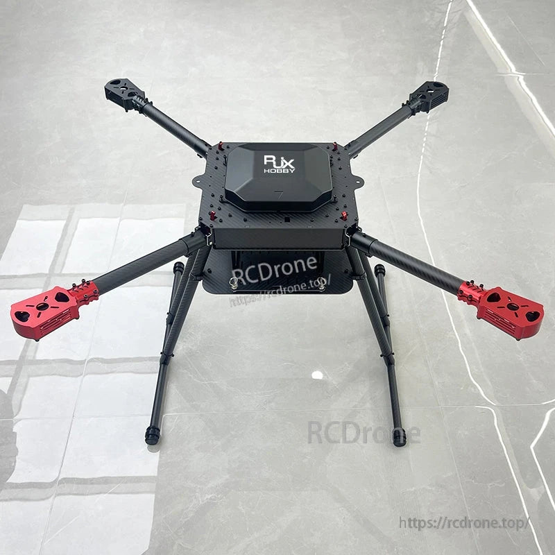 RJX Hobby carbon fiber umbrella folding quadcopter frame with landing gear legs and red motor mounts