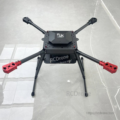 RJX Hobby carbon fiber umbrella folding quadcopter frame with landing gear legs and red motor mounts