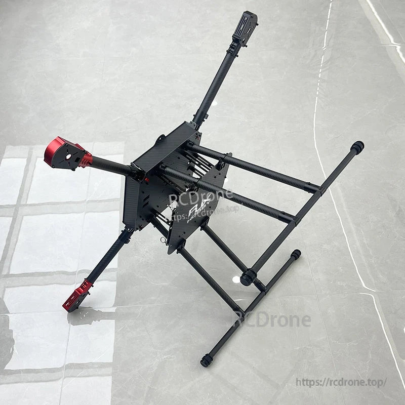RJX900-style 900mm carbon fiber folding quadcopter frame with landing gear and red motor mounts