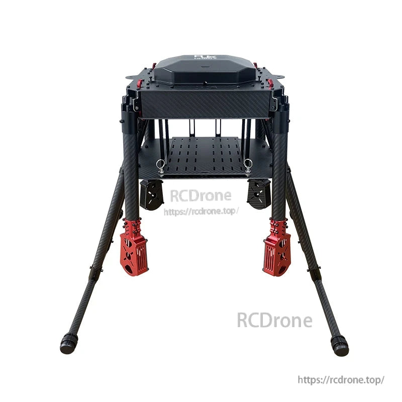 RJX900 carbon fiber folding quadcopter frame kit with tall landing gear, motor mounts, and top cover