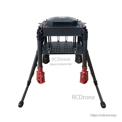 RJX900 carbon fiber folding quadcopter frame kit with tall landing gear, motor mounts, and top cover