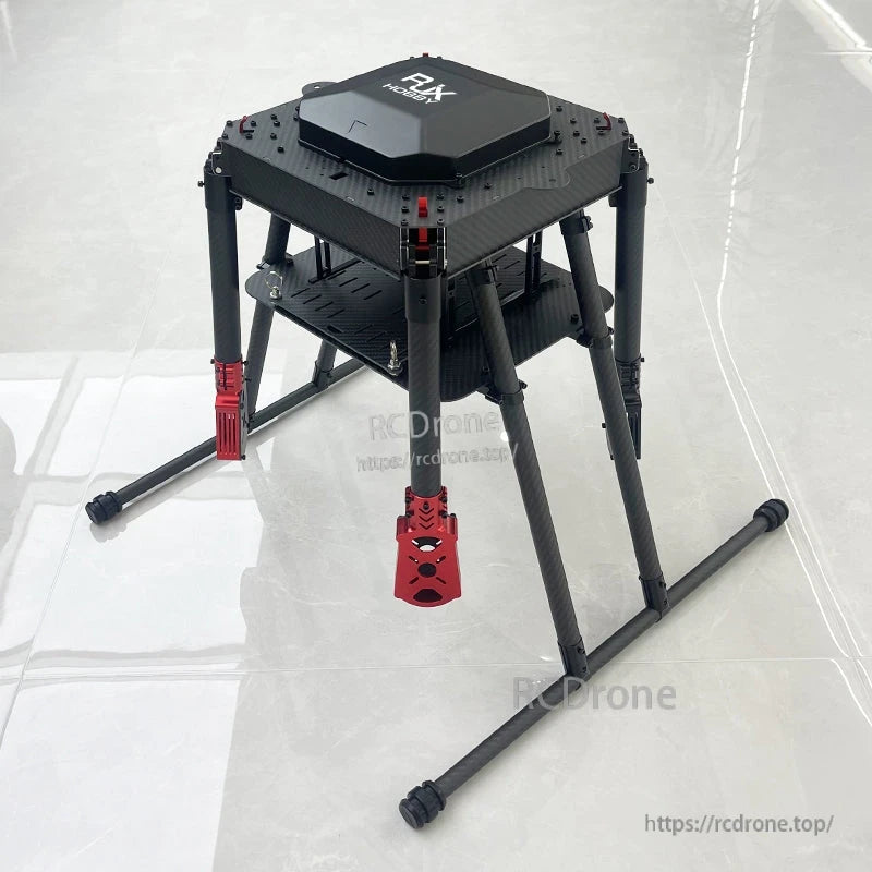 RJX900 carbon fiber umbrella folding quadcopter frame kit with tall landing gear and red motor mounts