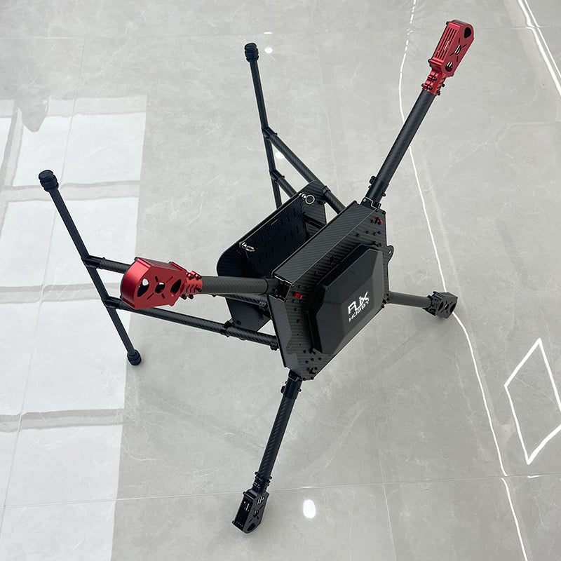 RJX900 900mm carbon fiber folding quadcopter frame with landing gear legs and red motor mounts