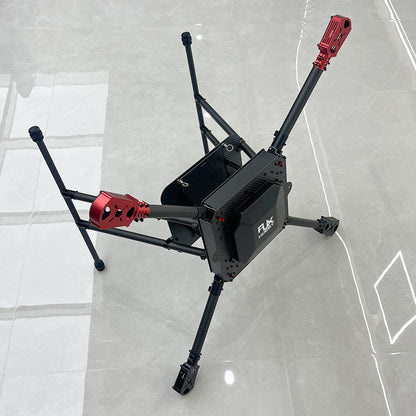 RJX900 900mm carbon fiber folding quadcopter frame with landing gear legs and red motor mounts