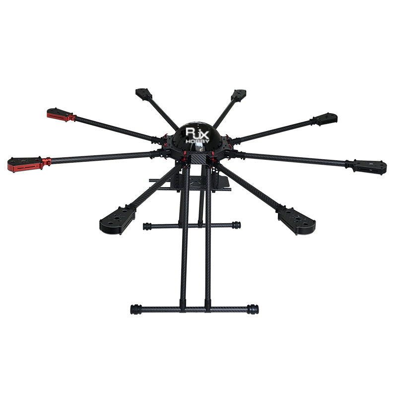 RJX950 950mm carbon fiber octocopter frame with folding arms, motor mount plates, and tall landing gear