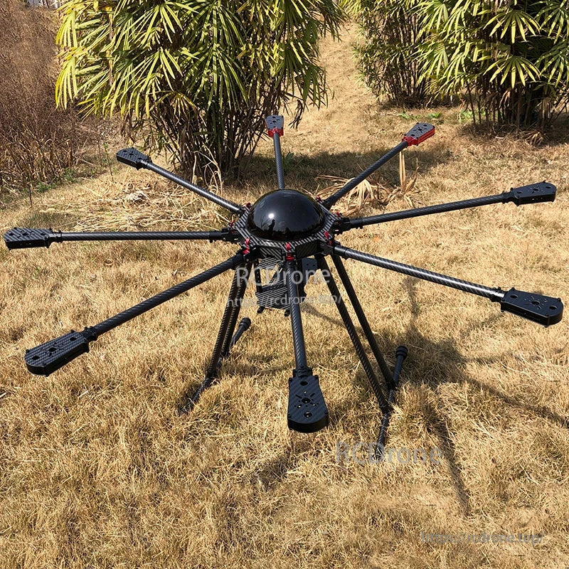 RJX950 carbon fiber octocopter frame with 8 arms, central dome body, motor mounts and tall landing gear