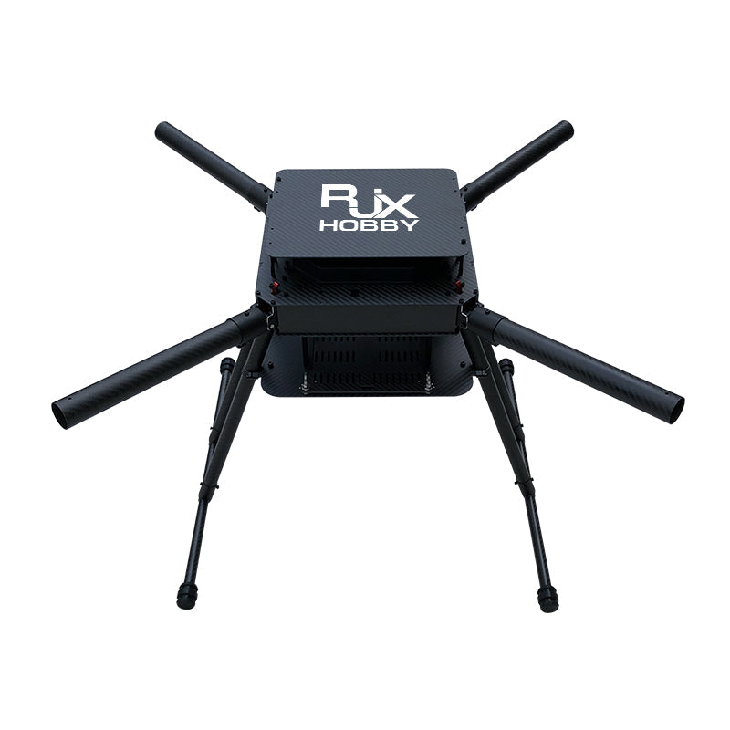 RJX Hobby carbon fiber quadcopter frame with four tubular arms, center plate, and tall landing gear