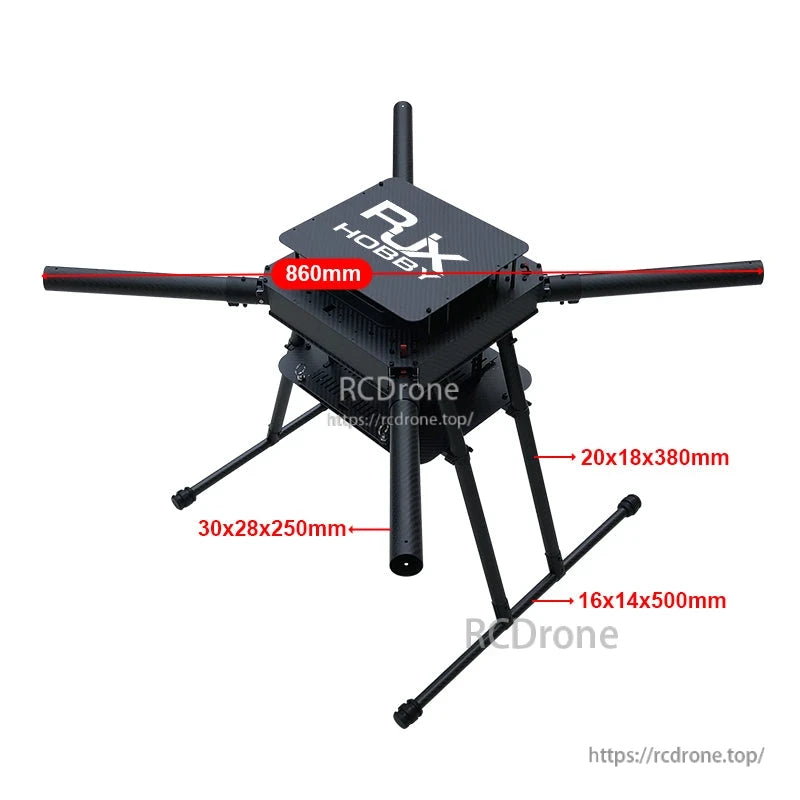 RJX950B carbon fiber umbrella folding quadcopter frame with landing gear and 860mm arm span dimensions