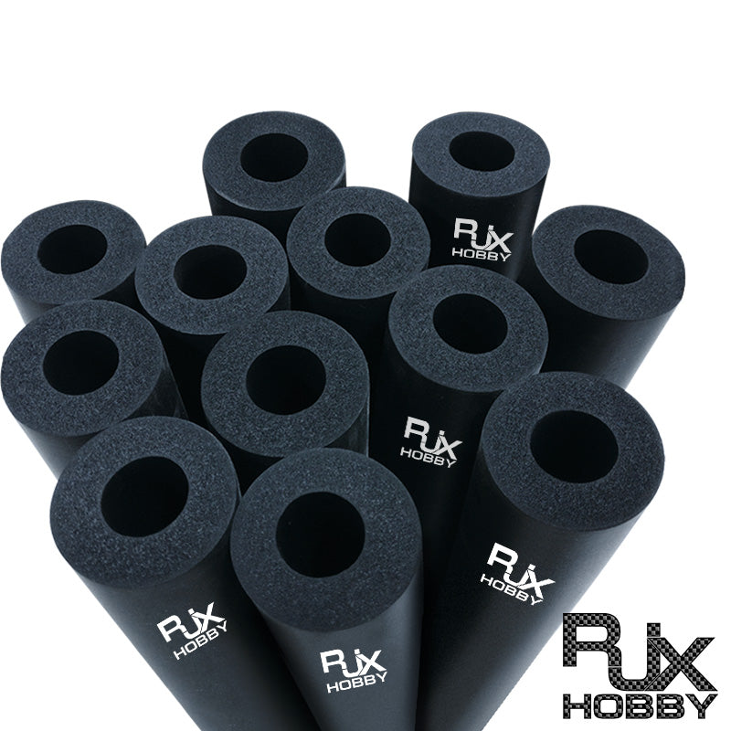 RJXHOBBY black foam damping sleeves with center holes for UAV landing gear shock absorption and protection