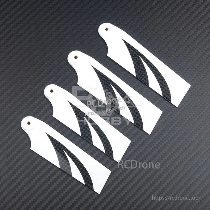 Set of four RJXHOBBY 105mm carbon fiber tail rotor blades with white and carbon weave design