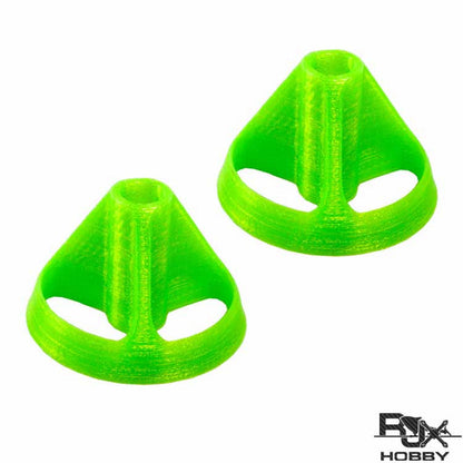 Two bright green PLA rocker safety covers for RC transmitter gimbals, 10.5mm size, pair