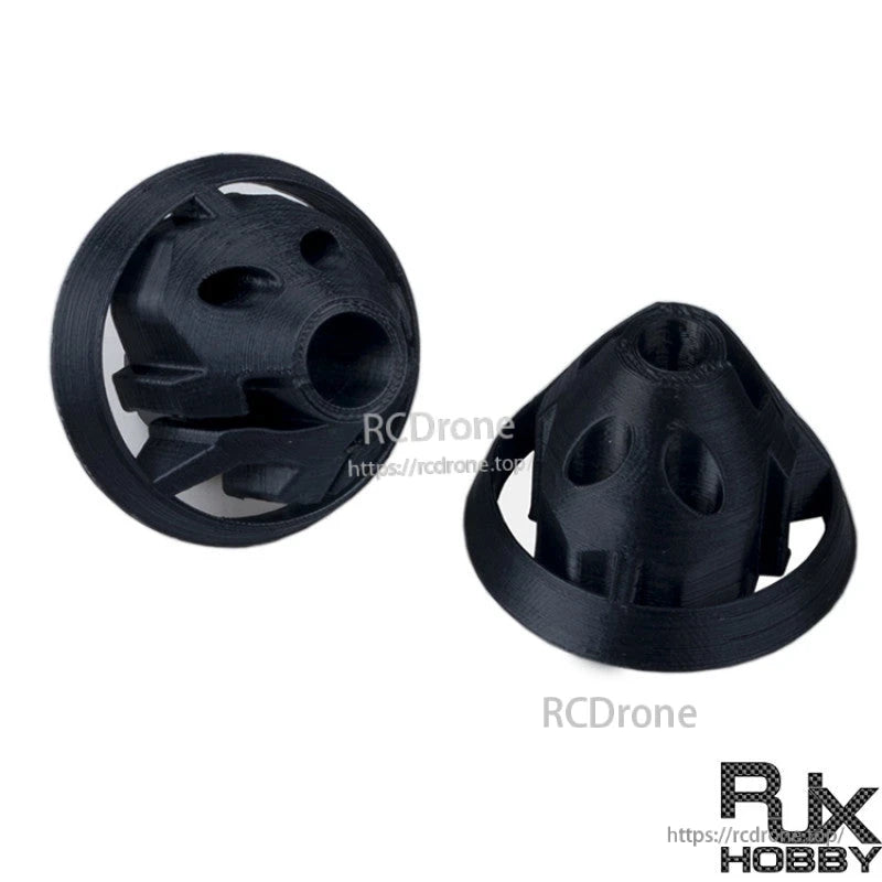 Pair of 3D-printed black RC transmitter stick protective covers with vented dome design