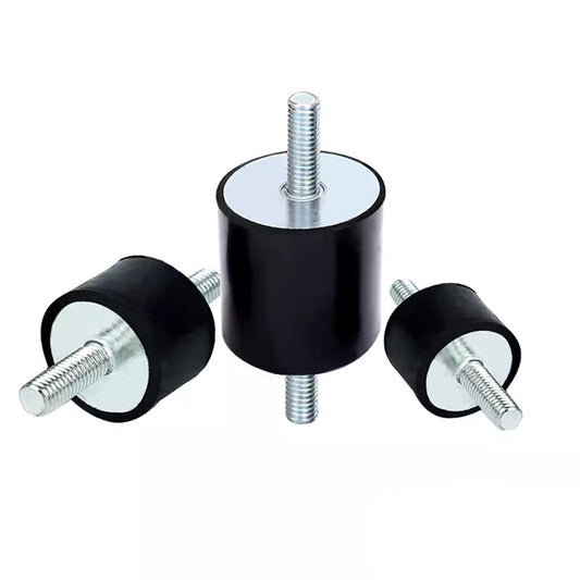 Rubber anti-vibration bobbin mounts with threaded metal studs on both ends for M3–M6 hardware.