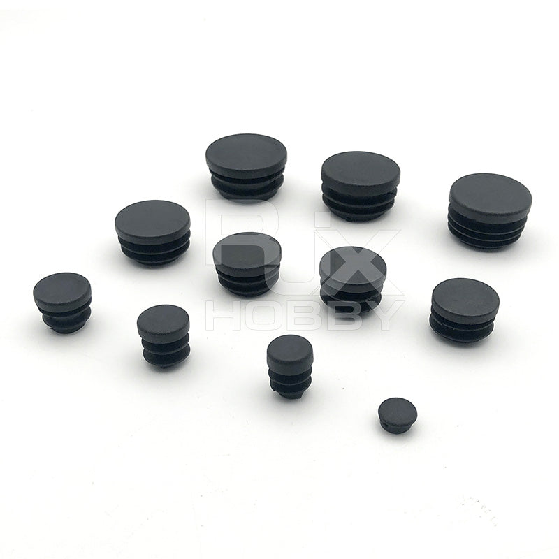 RJXHOBBY 10pcs Carbon Fiber Pipe Plug, Assorted black round pipe plug end caps in multiple sizes, 10-piece set for carbon fiber tubes