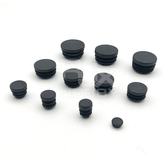 RJXHOBBY 10pcs Carbon Fiber Pipe Plug, Assorted black round pipe plug end caps in multiple sizes, 10-piece set for carbon fiber tubes