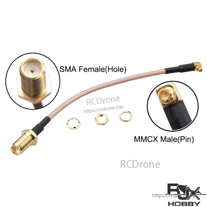 RJXHOBBY 120mm RG316 RF pigtail cable with SMA female bulkhead connector and MMCX male plug, plus nut and washers