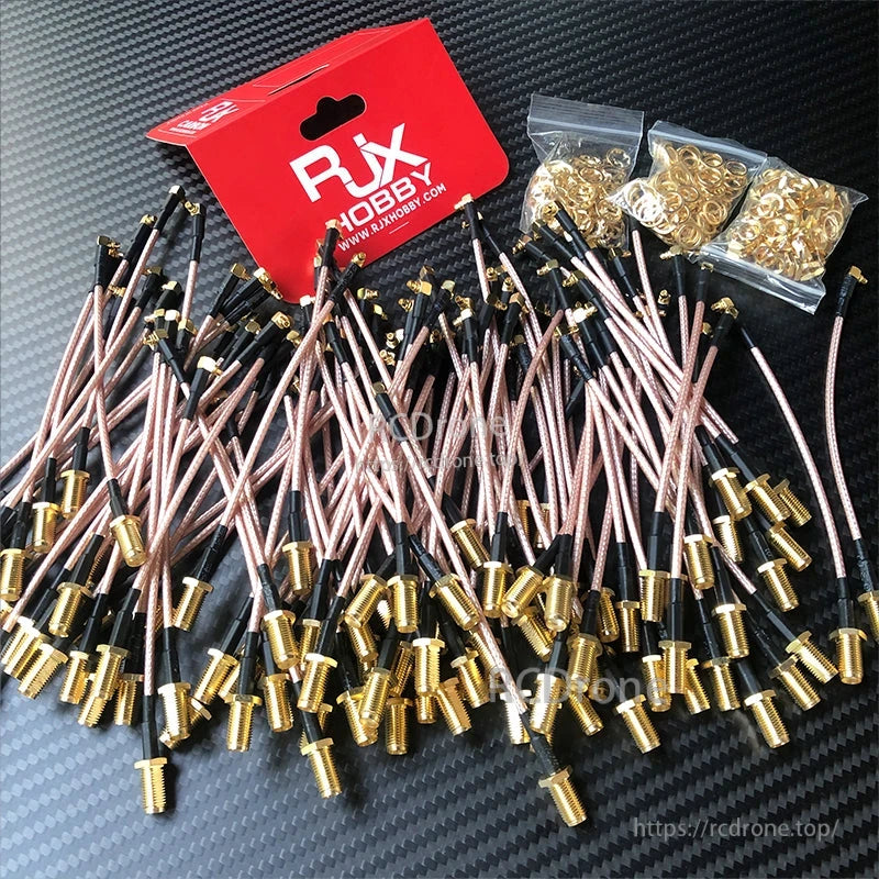 RJXHOBBY 120mm RG316 RF Pigtail Cable, RJXHOBBY RG316 RF pigtail cables with gold SMA bulkhead connectors and assorted mounting nuts