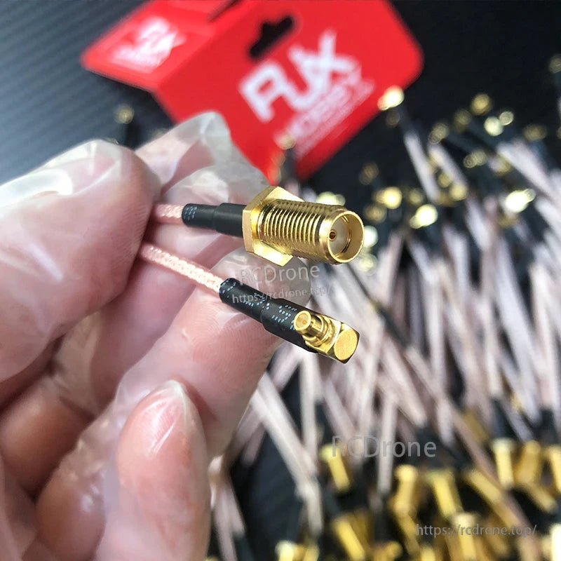 RJXHOBBY 120mm RG316 RF Pigtail Cable, RG316 RF pigtail cable with gold SMA connectors, showing a bulkhead female and a small male plug end