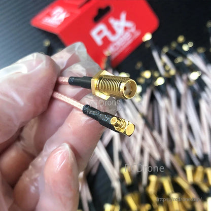 RJXHOBBY 120mm RG316 RF Pigtail Cable, RG316 RF pigtail cable with gold SMA connectors, showing a bulkhead female and a small male plug end