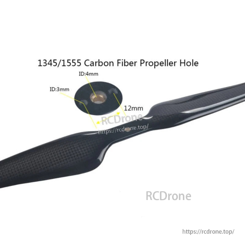 RJXHOBBY 13 inch 3K carbon fiber drone propeller with 12 mm hub and interchangeable 3 mm and 4 mm mounting hole inserts