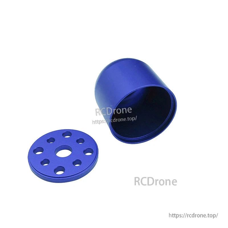 Blue aluminum propeller spinner fairing cover with matching backplate and bolt-hole pattern for RC aircraft