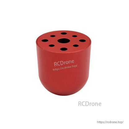 Red RC propeller spinner cover with center bore and multiple mounting holes on the top plate