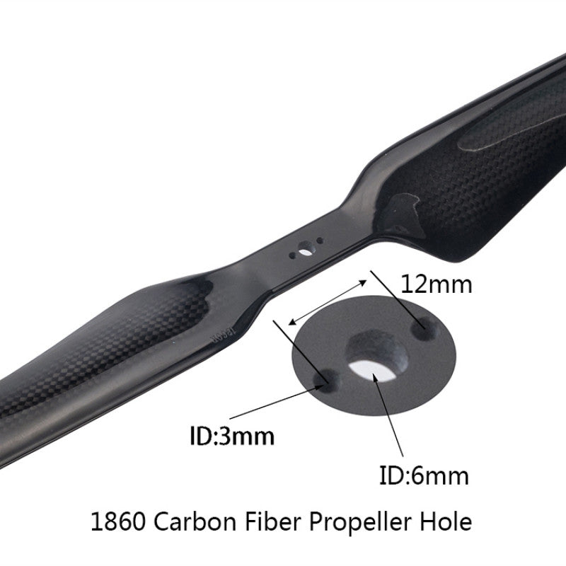 RJXHOBBY 1860 18-Inch 3K Carbon Fiber Propeller, RJXHOBBY 1860 carbon fiber propeller with 12 mm hub and 3 mm/6 mm inner diameter mounting hole sizes