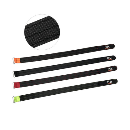 RJXHOBBY 1pc 25mm Kevlar Battery Strap, RJXHOBBY 25mm Kevlar battery strap with metal buckle and grippy textured backing, black with color ends
