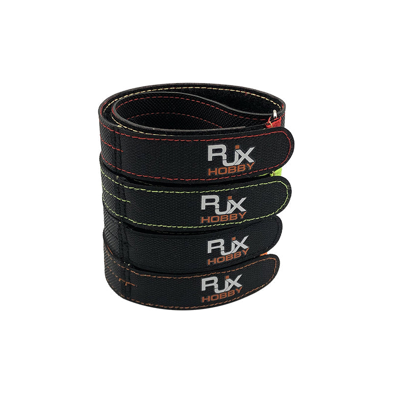 RJXHOBBY 1pc 25mm Kevlar Battery Strap, RJXHOBBY 25mm battery strap with hook-and-loop closure, black woven band and RJX Hobby logo patch